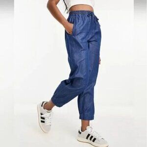 Whistles NEW Lucy Chambray Barrel Trousers Pants Women 10 Pull on Elastic Waist